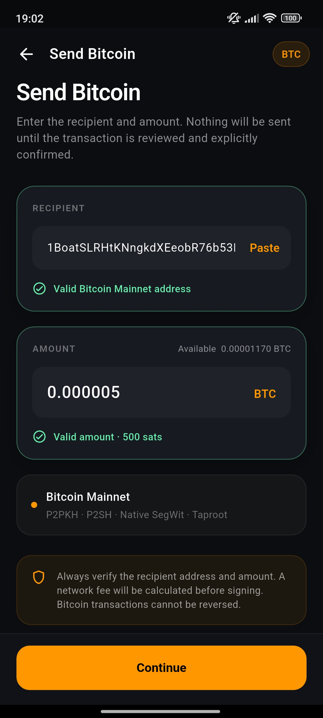 Crypto Vault Send Bitcoin